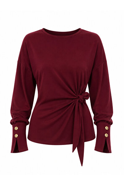 peri tower Women's Drawstring Detailed Tie-Up Long Sleeve Blouse 220