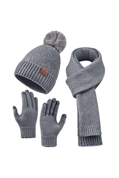 Arabest Womens Beanie Hat,Scarf,Gloves Set,Fleece Lined Winter Hat with Pom P...