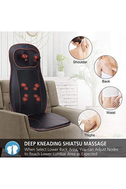 SKY LAND Neck & Back Massager with Heat, Full Back Kneading Shiatsu or Rolling Massage, Massage Chair pad with Height Adjustment, Back Massager for Neck and Shoulder - Em 5215, Black