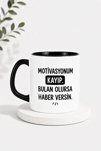 SARUHAN CONCEPT Kişiye Özel Baskılı Kupa Bardak, İçi ve Kulplu Siyah Afilli P...