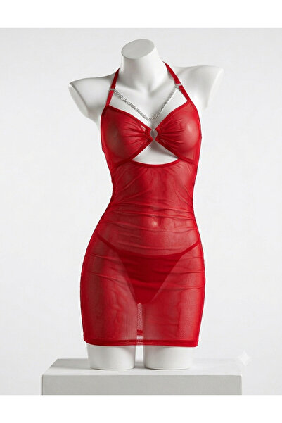 Sthxyfaith Sexy Chain Sheer Mesh Ruched Bodycon Mini Lingerie Dress with Thon...