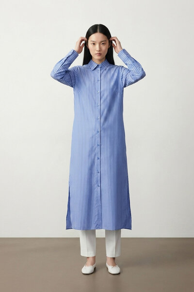 Şiir Tekstil Santi Comfortable Fit Slit Detailed Buttoned Long Sleeve Tunic W...