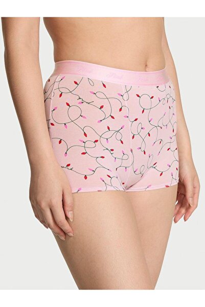 PINK Logolu Pamuklu Yüksek Bel Boyshort Külot