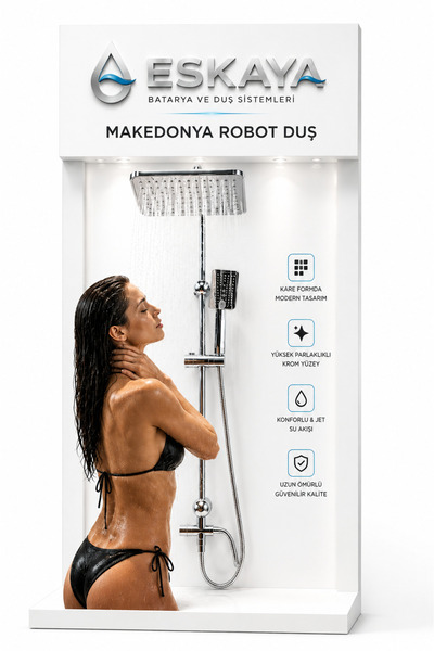 ESHOME ESKAYA MAKEDONYA Premium Full Lüx Krom Robot duş seti Tepe yağmurlama ...