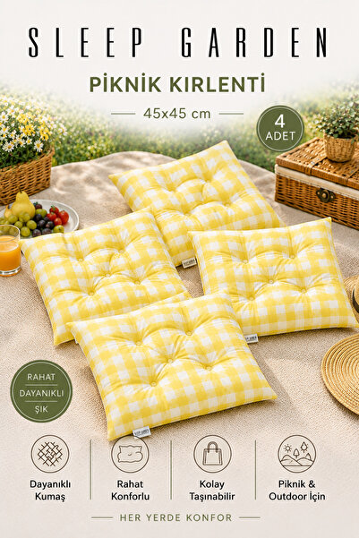 Sleep Garden Çok Amaçlı Kırlent Pofuduk Minder Pötikareli 45x45 Sarı 4 Adet