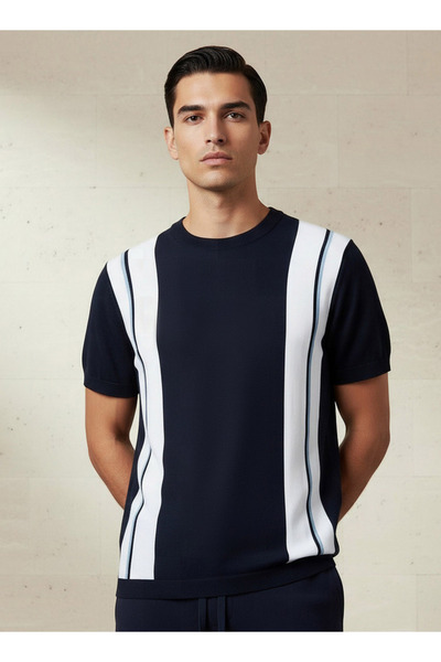 FAV Men Regular Fit Crew Neck Short Sleeves Striped T-shirt