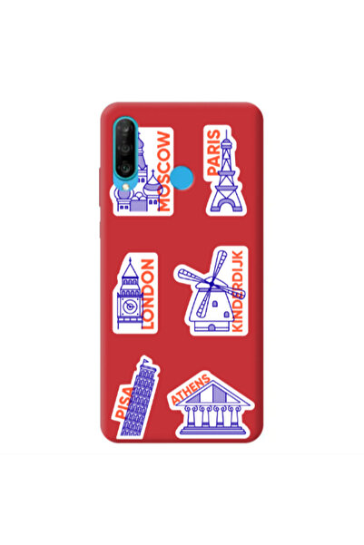 Other Huawei P30 Lite Pisa Athens Red Colored Silicone TPU Θήκη