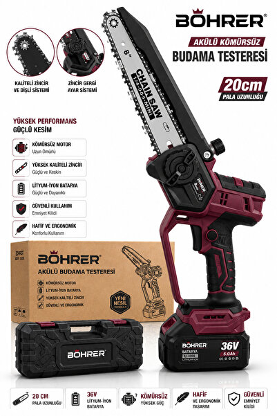 BÖHRER BA011442 ÇİFT AKÜLÜ KÖMÜRSÜZ 20CM BUDAMA TESTERESİ - 36V 5AH