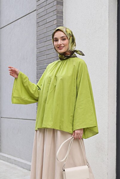 Modamorfo Hakim Yaka Spanish Sleeve Lined Voile Blouse - Pistachio Green
