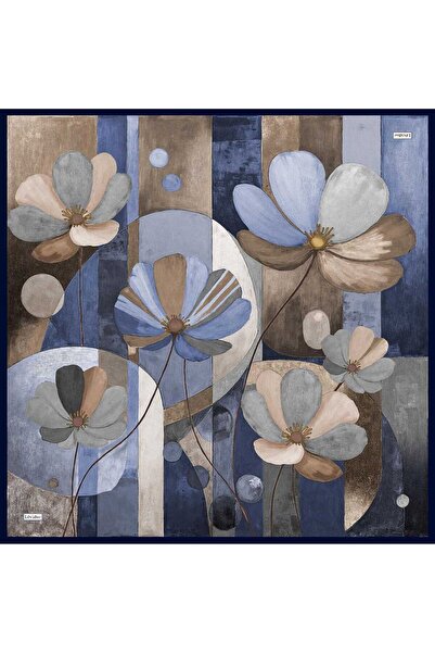 Levidor Navy Blue Garden Patterned Sura Silk Scarf