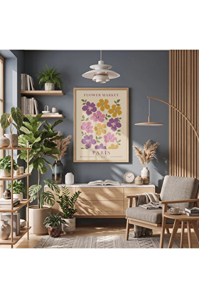 KOLAJTASARIM Piața de flori din Paris Tablou înrămat din lemn natural Decor b...
