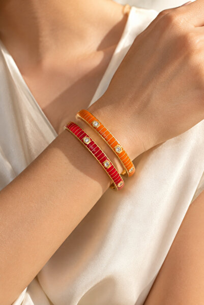 fao shop 7/24 Set of 2 Women's Steel Bracelets with Clasp, Gold Color, Non-Ta...