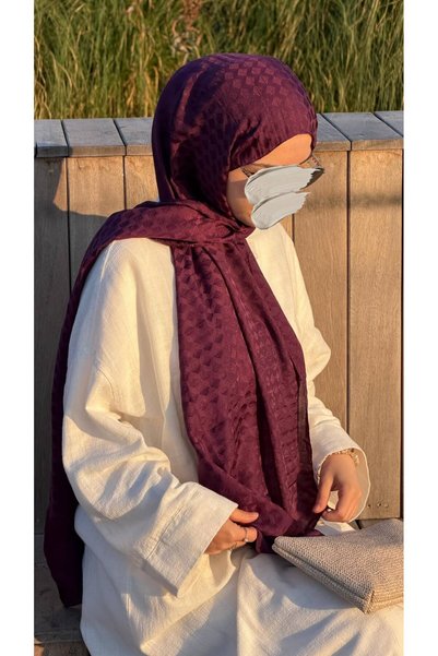 Qalortex Scarf Șal din bumbac premium jacquard - Mov vinete
