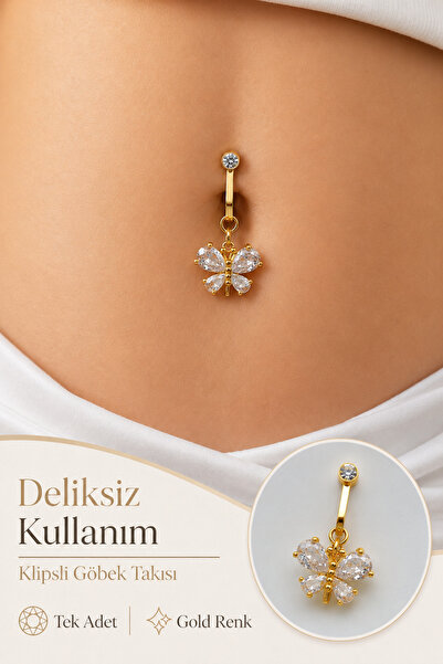 moonzy - minimalist & cozy Klipsli Kelebek Göbek Piercing Deliksiz Sıkıştırma...