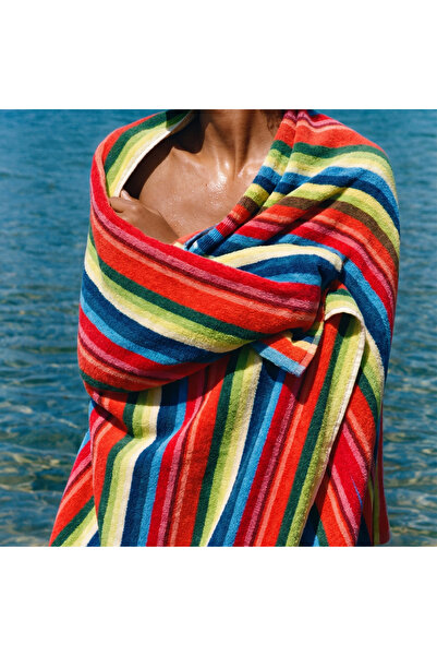 Green Black Stripe Red Beach Towel 100% Cotton Colorful 90X160