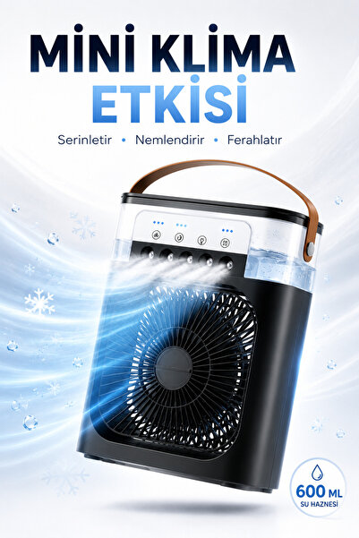 MO DOU Mini Klima 5 Nozullu Hava Soğutucu Fan | 600 ML Su Hazneli | Nemlendir...