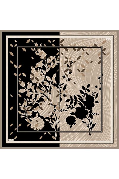 Levidor Dark Mink Leaf Patterned Twill Silk Scarf