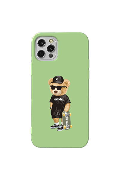 Other Apple iPhone 12 Pro Max Bear with glasses Light Green Colored Silicone ...