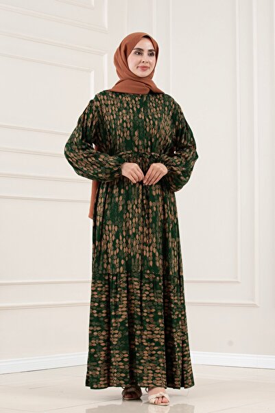 Sevitli Beli Tunnel Viscon Sun Dress-Green