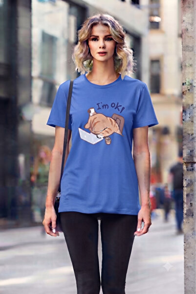 KOZİA OUTDOORS Women's Im.Ok Printed Crew Neck Oversized Combed Cotton T-Shirt