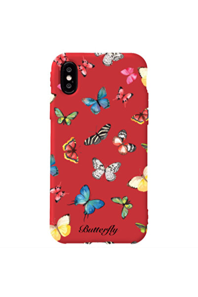 Other Apple iPhone Xs Max Mixed Butterflys Red Colored Silicone TPU Θήκη