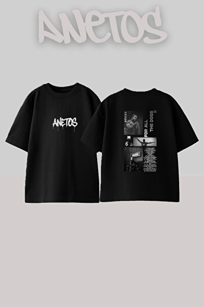 Anetos Μαύρο μπλουζάκι Drake For All The Dogs με στάμπα, unisex, oversized