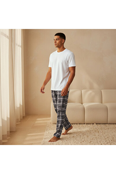 FAV Men Cotton Checked Drawstring Waist Nightwear Set