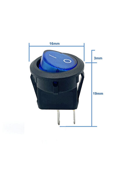 Roboyol Store Yuvarlak 2 Pin Anahtar Mavi 16mm
