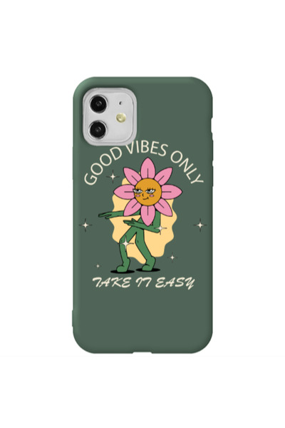 Other Apple iPhone 11 Good Vibes Only Dark Green Colored Silicone TPU Θήκη