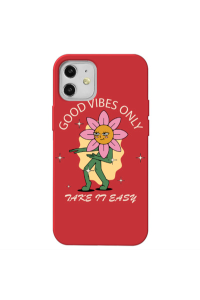Other Apple iPhone 12 Good Vibes Only Red Colored Silicone TPU Θήκη