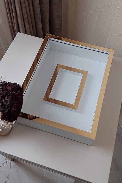 handanca 30x40 Cm Ledsiz Beyaz- Gold Fotoğraf Bölümlü Tasarım Gül Kutusu Anı ...