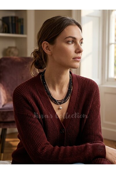 Jivva's Collection Stylish and Modern Multiple Black Pearl Beads -Silver Chai...