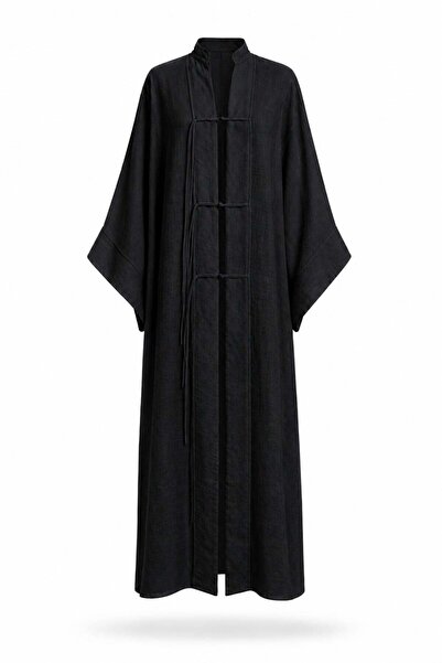 5in1Canpolat Siyah Süslü Düğmeli Kimono 3467