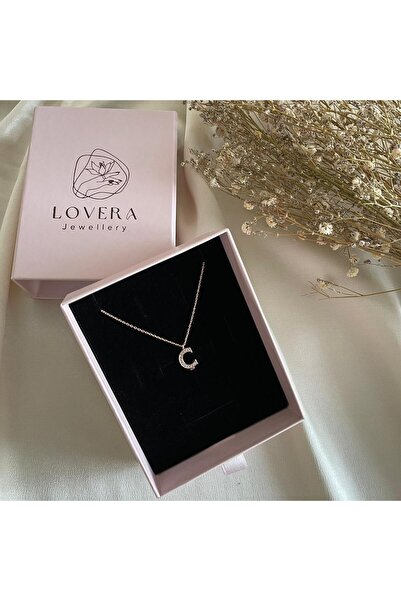 Lovera Jewellery 925 Ayar Gümüş Sertifikalı Rose Renk Ç Harfli Harf Kolye