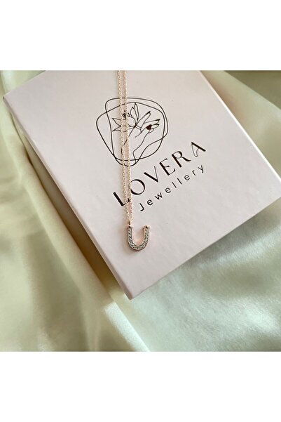 Lovera Jewellery 925 Ayar Gümüş Sertifikalı Rose Renk Ü Harfli Harf Kolye