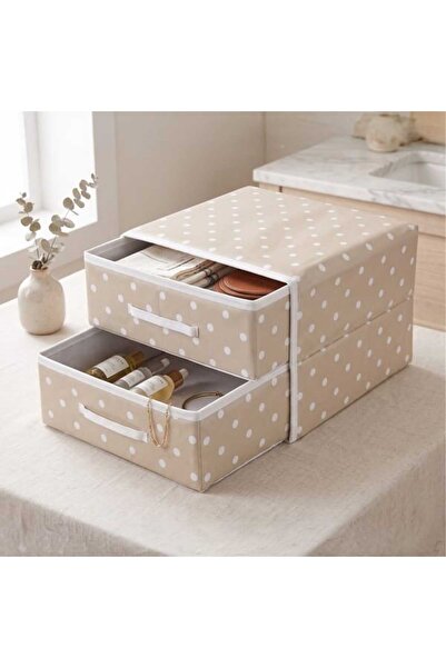 Simple Living İki Çekmeceli Organizer - Beji - 31x30x22 cm