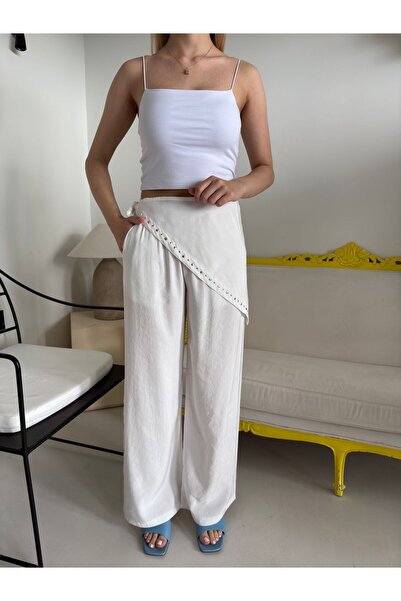 Bade Butik Ecru Elastic Waist Drop Shawl Pants