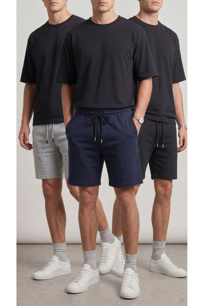 zazzia Men's Black-Navy Blue-Grey 3-Pack Regular Regenerated Shorts with Pock...