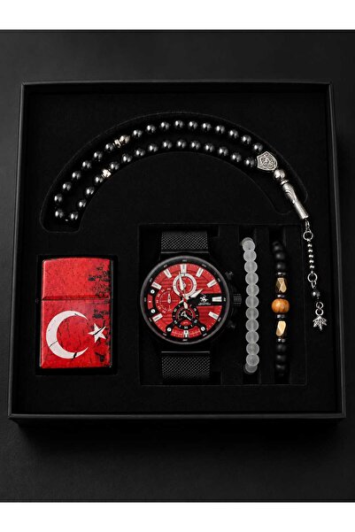 Satürn Silver Kuyumculuk Ay Yıldız Temalı Erkek Hediye Seti – Saat, Tesbih, B...