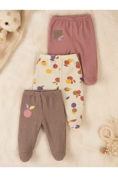 zumino 3-Piece Newborn Baby Booties Set with Patterned Cotton