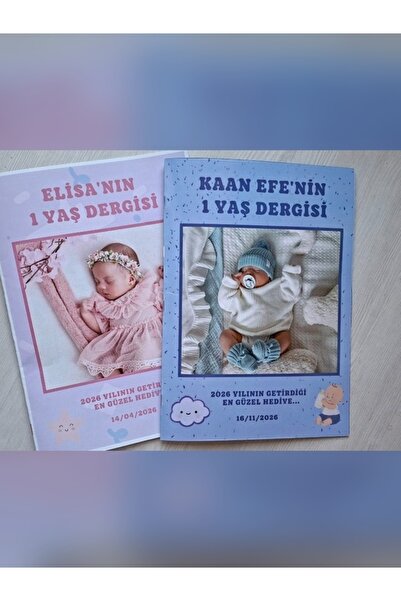 Monamilie Erkek Bebek 1 Yaş Doğum Günü Anı Dergisi - Pembe Hediyelik Fotoğraf...
