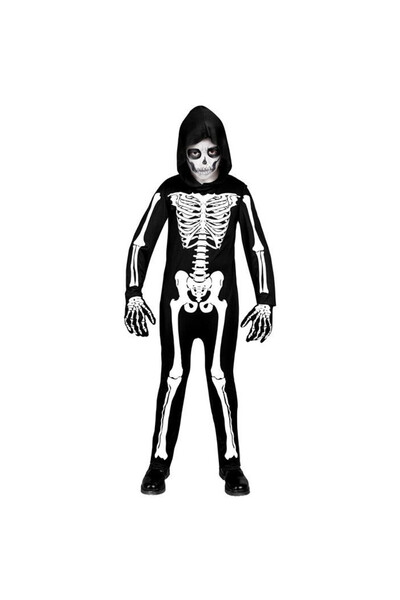 Widmann , Costum copii de Halloween din poliester cu imprimeu schelet si glug...