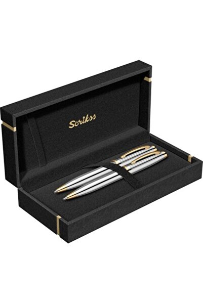 Scrikss & WizDesign 39 Tükenmezkalem + Versatil Ikili Set Gold Krom ( Ömür Bo...