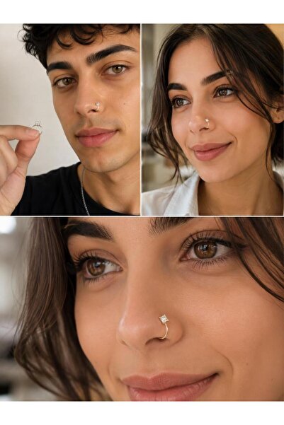 Hd Marketim 925 Ayar Gümüş Minimal Burun Hızması Piercing Zirkon Taşlı Unisex...
