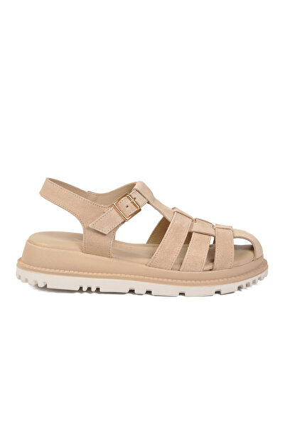 AYAKMOD Beige Suede Genuine Leather Comfort Sole Women's Sandals Z796 Z