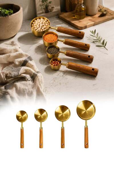 omilife Set of 4 ml Gold Coffee Measuring Spoons with Wooden Handle Stainless...