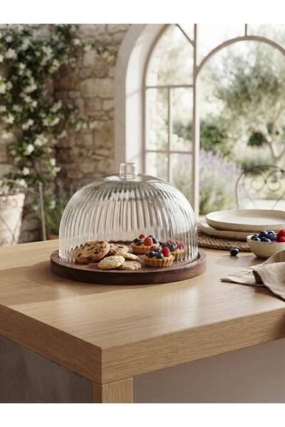 Rabo Craft Round Wooden Stand Cake Pan and Presentation Stand Natural Wood 23 cm