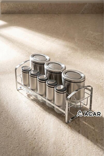 ACAR Siena Inox Coated 8-Piece Glass Spice Set with Stand