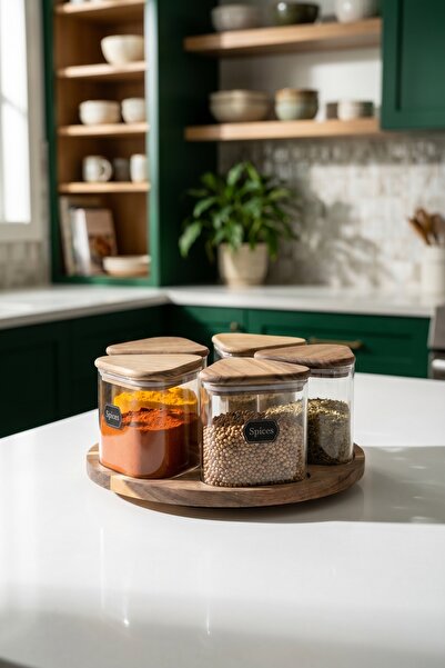 ACAR Bosco Glass Spice Rack Set with Rotating Stand - 550 ml