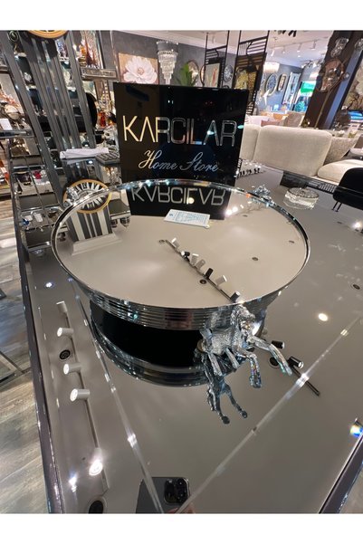 KARCILAR HOME STORE Silver-Colored Mirrored Tray with Horse Design Included